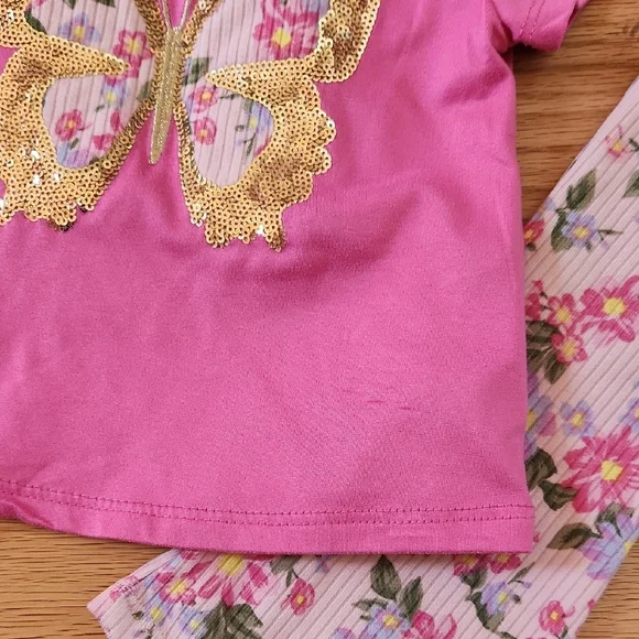 Charming Pink Butterfly Matching Pant Set for Toddlers 2T - Picture 4 of 17